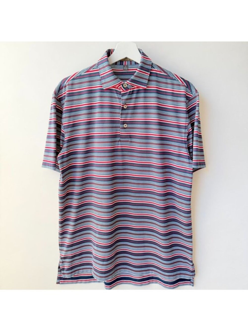 Peter Millar Mens Size S Summer Comfort Polo Shirt Blue Red White Striped Golf